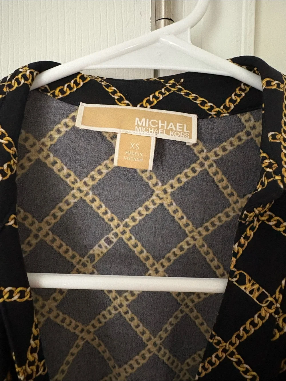Michael Kors Black Wrap Dress with Gold Chain-Print